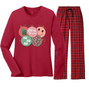 Merry Christmas Disco Ball Ho Ho Ho Women's Long Sleeve Flannel Pajama Set 