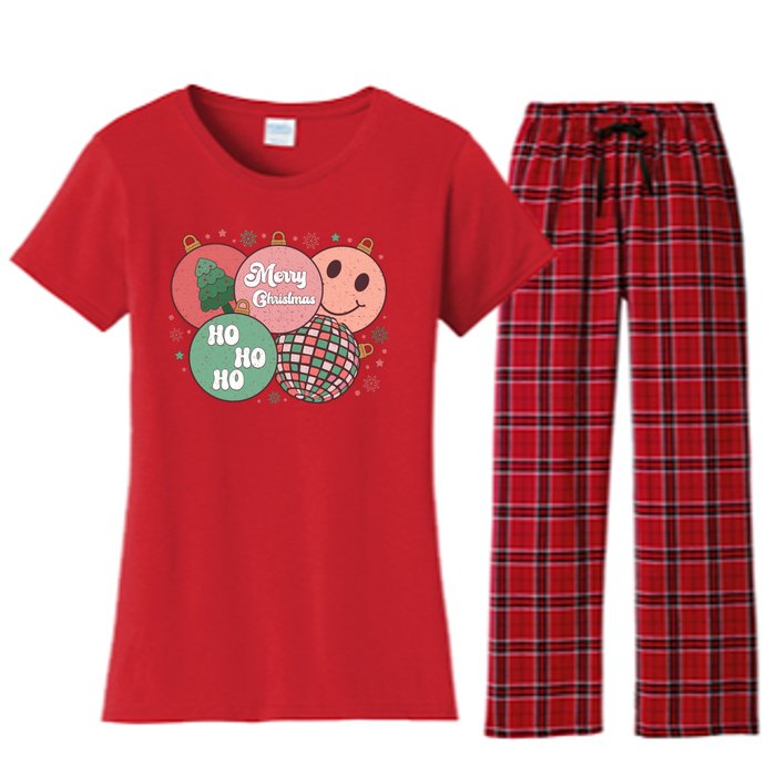 Merry Christmas Disco Ball Ho Ho Ho Women's Flannel Pajama Set