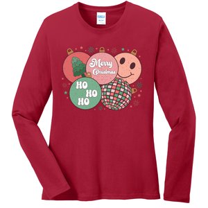 Merry Christmas Disco Ball Ho Ho Ho Ladies Long Sleeve Shirt