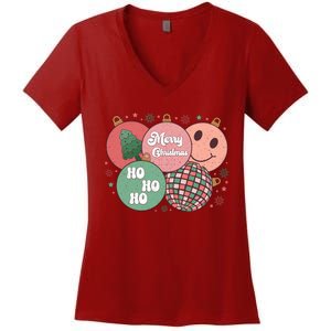 Merry Christmas Disco Ball Ho Ho Ho Women's V-Neck T-Shirt