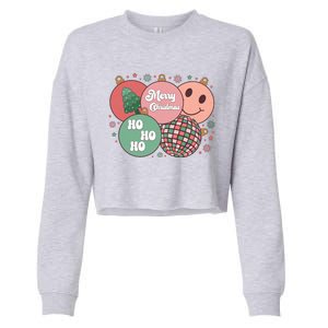 Merry Christmas Disco Ball Ho Ho Ho Cropped Pullover Crew