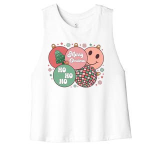 Merry Christmas Disco Ball Ho Ho Ho Women's Racerback Cropped Tank