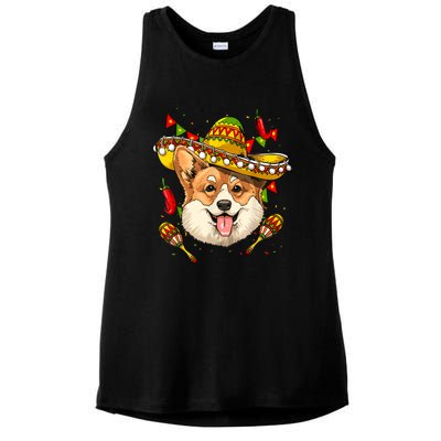 Mexico Cinco De Mayo Corgi Dog Lover Sombrero Mexican Party Ladies PosiCharge Tri-Blend Wicking Tank