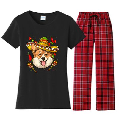 Mexico Cinco De Mayo Corgi Dog Lover Sombrero Mexican Party Women's Flannel Pajama Set