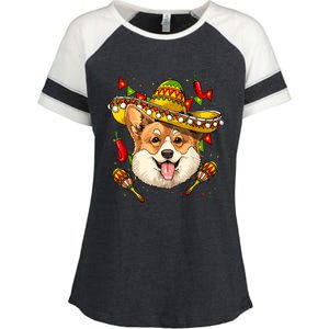 Mexico Cinco De Mayo Corgi Dog Lover Sombrero Mexican Party Enza Ladies Jersey Colorblock Tee