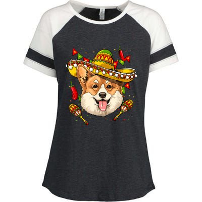 Mexico Cinco De Mayo Corgi Dog Lover Sombrero Mexican Party Enza Ladies Jersey Colorblock Tee