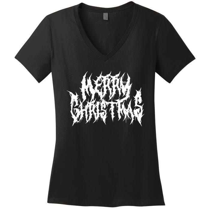 Merry Christmas. Death Metal Black Metal Funny Goth Xmas Women's V-Neck T-Shirt