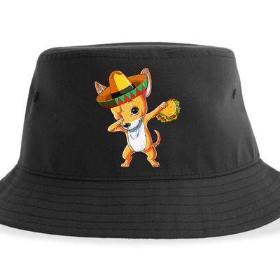 Mexican Chihuahua Dog Dabbing Sombrero Taco Cinco De Mayo Sustainable Bucket Hat