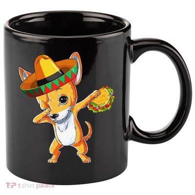 Mexican Chihuahua Dog Dabbing Sombrero Taco Cinco De Mayo 11oz C Handle Ceramic Mug