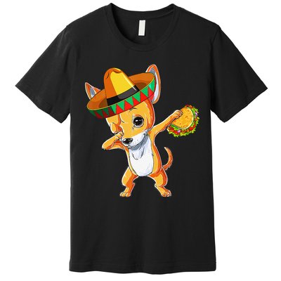 Mexican Chihuahua Dog Dabbing Sombrero Taco Cinco De Mayo Premium T-Shirt