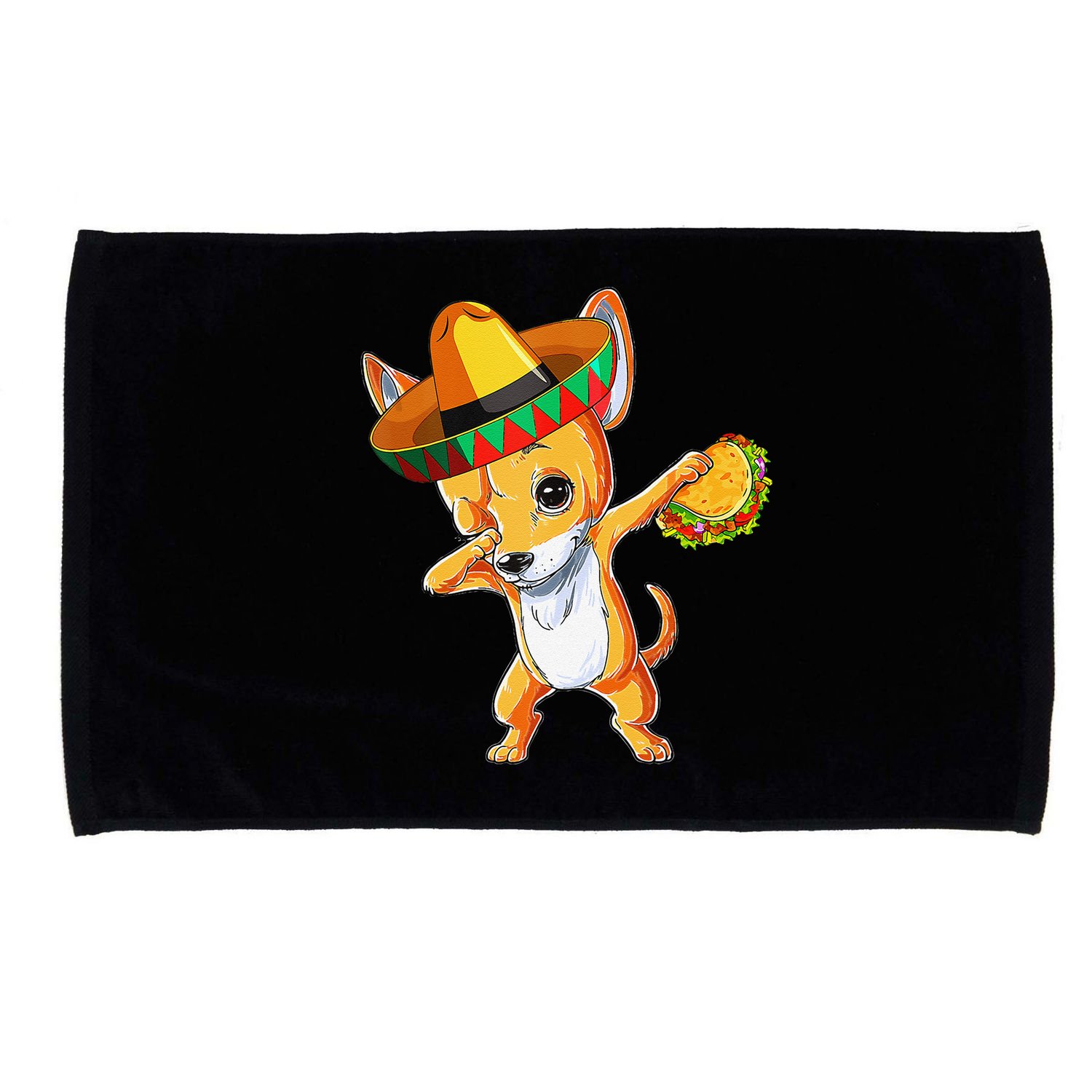 Mexican Chihuahua Dog Dabbing Sombrero Taco Cinco De Mayo Microfiber Hand Towel