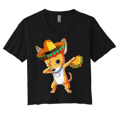 Mexican Chihuahua Dog Dabbing Sombrero Taco Cinco De Mayo Crop Top