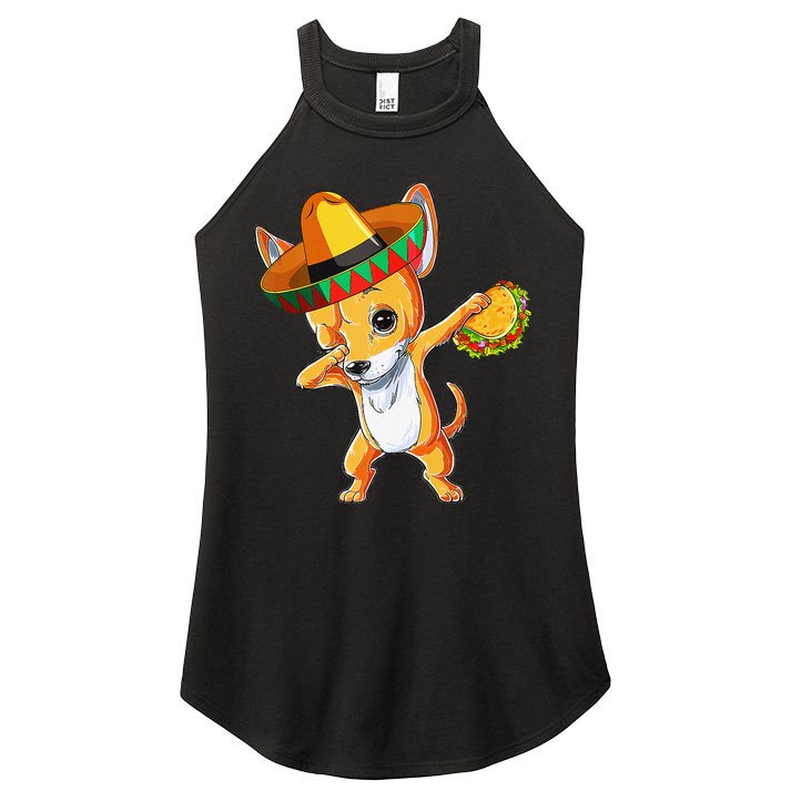 Mexican Chihuahua Dog Dabbing Sombrero Taco Cinco De Mayo Women's Perfect Tri Rocker Tank