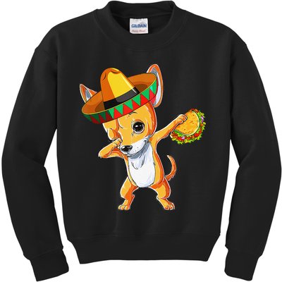 Mexican Chihuahua Dog Dabbing Sombrero Taco Cinco De Mayo Kids Sweatshirt