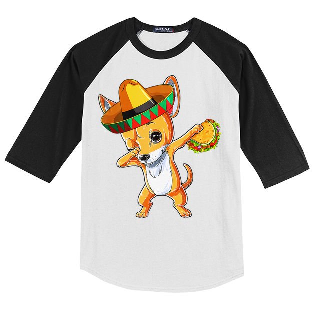 Mexican Chihuahua Dog Dabbing Sombrero Taco Cinco De Mayo Kids Colorblock Raglan Jersey