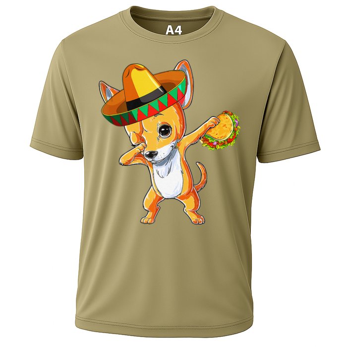 Mexican Chihuahua Dog Dabbing Sombrero Taco Cinco De Mayo Cooling Performance Crew T-Shirt