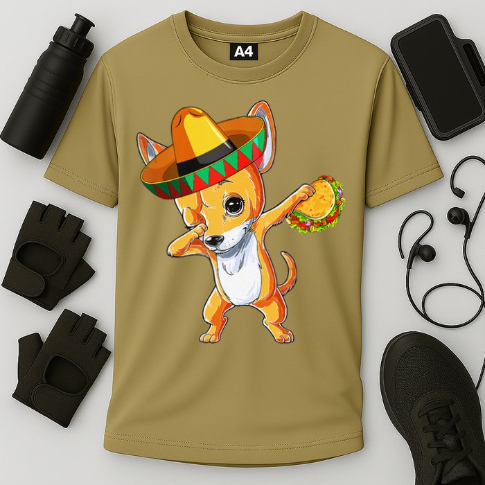 Mexican Chihuahua Dog Dabbing Sombrero Taco Cinco De Mayo Cooling Performance Crew T-Shirt