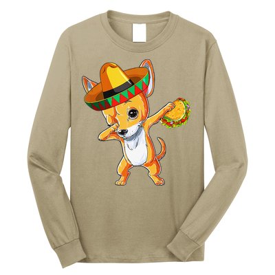 Mexican Chihuahua Dog Dabbing Sombrero Taco Cinco De Mayo Long Sleeve Shirt