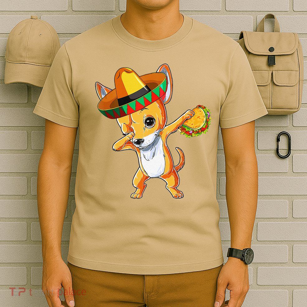 Mexican Chihuahua Dog Dabbing Sombrero Taco Cinco De Mayo T-Shirt