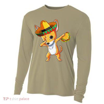Mexican Chihuahua Dog Dabbing Sombrero Taco Cinco De Mayo Cooling Performance Long Sleeve Crew
