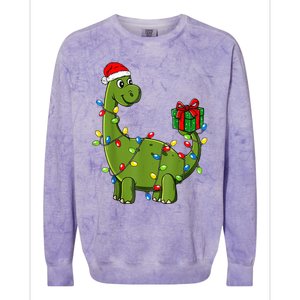 Merry Christmas Dinosaur With Santa Hat Colorblast Crewneck Sweatshirt