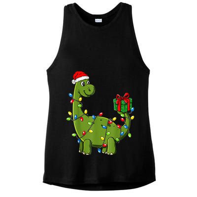 Merry Christmas Dinosaur With Santa Hat Ladies PosiCharge Tri-Blend Wicking Tank