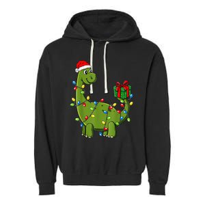 Merry Christmas Dinosaur With Santa Hat Garment-Dyed Fleece Hoodie