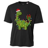 Merry Christmas Dinosaur With Santa Hat Cooling Performance Crew T-Shirt