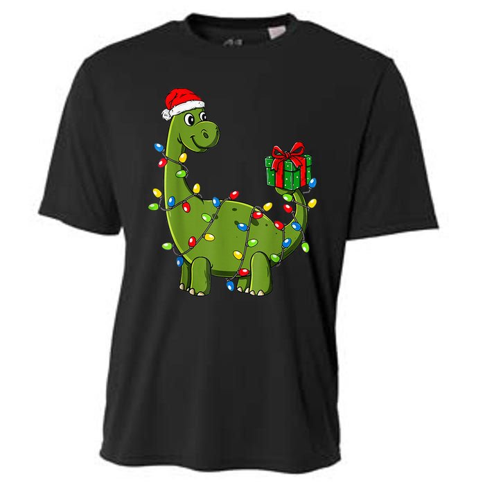 Merry Christmas Dinosaur With Santa Hat Cooling Performance Crew T-Shirt