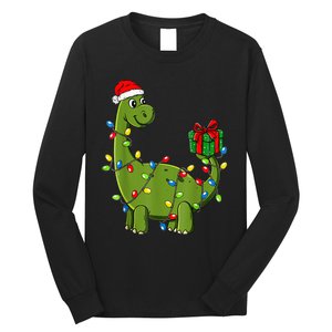 Merry Christmas Dinosaur With Santa Hat Long Sleeve Shirt