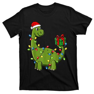 Merry Christmas Dinosaur With Santa Hat T-Shirt