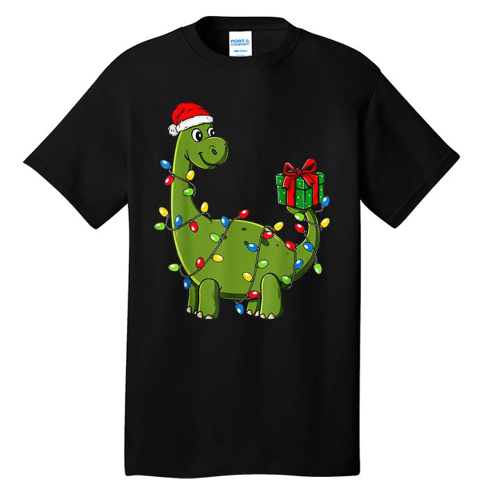 Merry Christmas Dinosaur With Santa Hat Tall T-Shirt