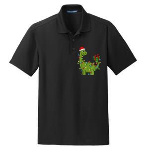 Merry Christmas Dinosaur With Santa Hat Dry Zone Grid Polo