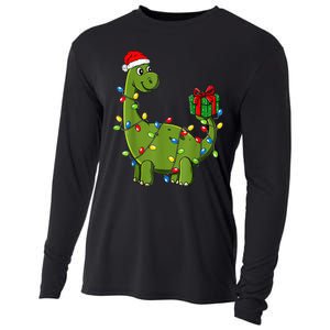 Merry Christmas Dinosaur With Santa Hat Cooling Performance Long Sleeve Crew