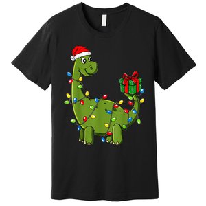 Merry Christmas Dinosaur With Santa Hat Premium T-Shirt