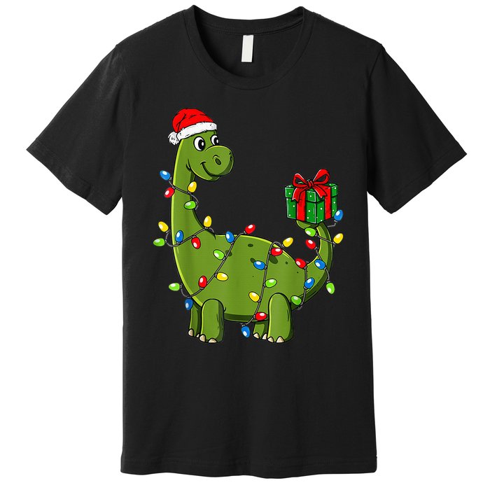 Merry Christmas Dinosaur With Santa Hat Premium T-Shirt