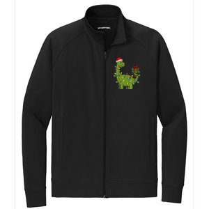 Merry Christmas Dinosaur With Santa Hat Stretch Full-Zip Cadet Jacket