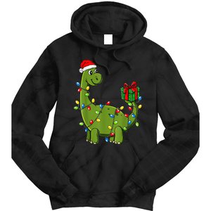 Merry Christmas Dinosaur With Santa Hat Tie Dye Hoodie