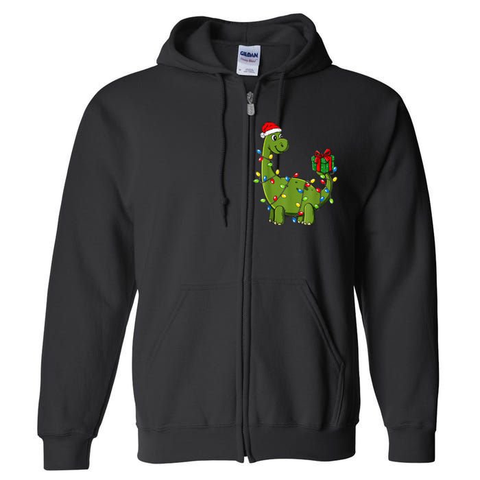 Merry Christmas Dinosaur With Santa Hat Full Zip Hoodie