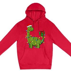 Merry Christmas Dinosaur With Santa Hat Premium Pullover Hoodie