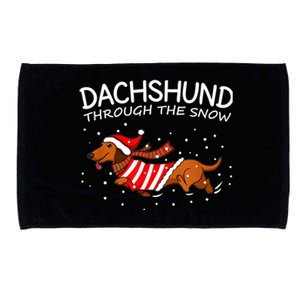 Merry Christmas Dachshund Dog Through The Snow Funny Gift Microfiber Hand Towel