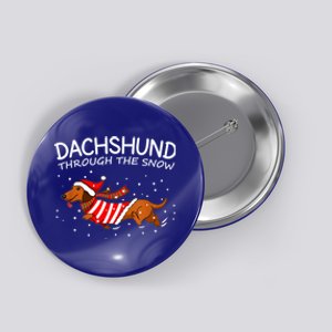 Merry Christmas Dachshund Dog Through The Snow Funny Gift Button