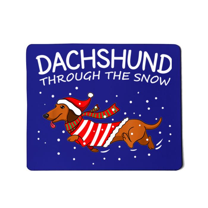 Merry Christmas Dachshund Dog Through The Snow Funny Gift Mousepad