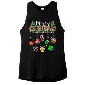 Merry Christmas Dog Paw Print Leopard Funny Xmas Light Gifts Ladies PosiCharge Tri-Blend Wicking Tank