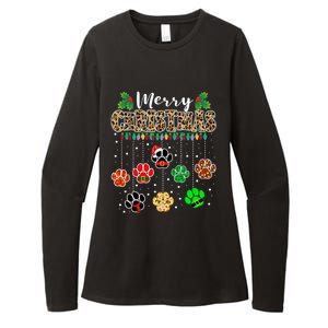 Merry Christmas Dog Paw Print Leopard Funny Xmas Light Gifts Womens CVC Long Sleeve Shirt