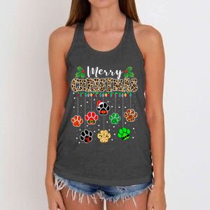 Merry Christmas Dog Paw Print Leopard Funny Xmas Light Gifts Women's Knotted Racerback Tank