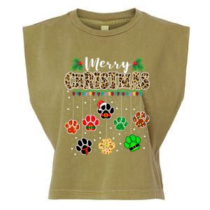 Merry Christmas Dog Paw Print Leopard Funny Xmas Light Gifts Garment-Dyed Women's Muscle Tee