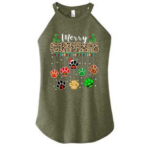 Merry Christmas Dog Paw Print Leopard Funny Xmas Light Gifts Women's Perfect Tri Rocker Tank