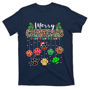 Merry Christmas Dog Paw Print Leopard Funny Xmas Light Gifts T-Shirt