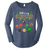 Merry Christmas Dog Paw Print Leopard Funny Xmas Light Gifts Women's Perfect Tri Tunic Long Sleeve Shirt